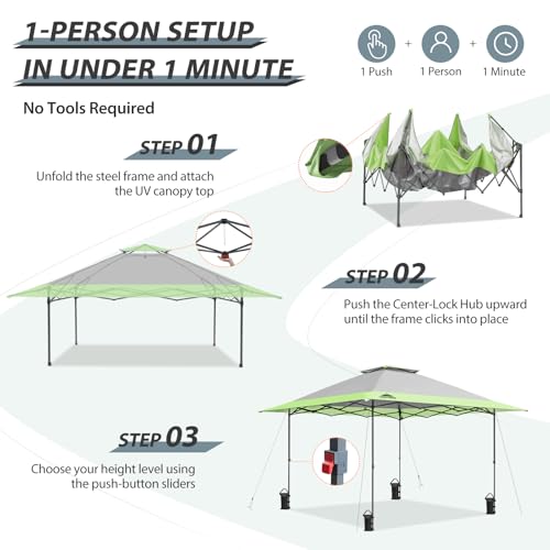 EAGLE PEAK 13x13 Straight Leg Pop Up Canopy Tent Instant Outdoor Canopy Easy Single Person Set up Folding Shelter w/Auto E...
