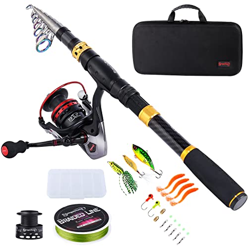 Sougayilang Fishing Rod Reel Combo with Telescopic Fishing Pole Spinning Reel Carrier Bag for Travel Saltwater Freshwater ...