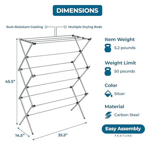 Honey-Can-Do Collapsible Laundry Drying Rack, Sturdy Steel, Foldable & Portable Clothes Drying Rack, Space-Saving Design, ...