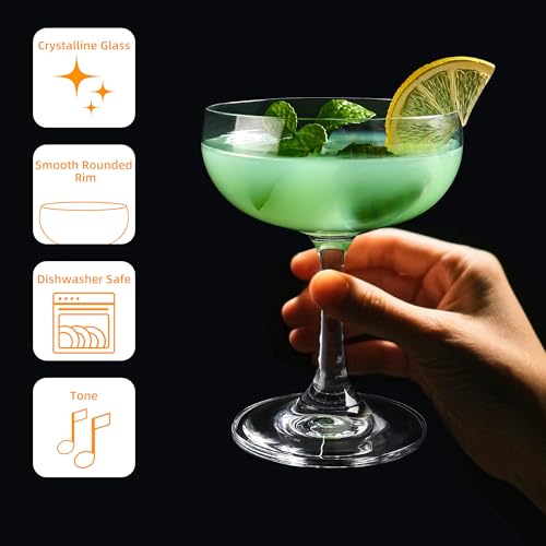 QOWOEO Set of 12 - Champagne Coupe Glasses, 7 Oz Clear Cut Rim Martini Glass with Short Stable Base, Ideal for Parties, Bi...