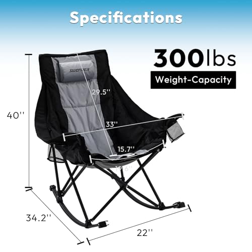 Swonder Oversized Rocking Camping Chair with Innovative 2-in-1 Removable Seat Cushion for All Seasons, Fully Padded Foldin...