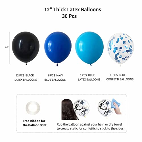 ANSOMO Blue and Black Happy Birthday Party Decorations for Boys Men Banner Balloons Navy Royal Light Blue Pom Poms Foil Cu...