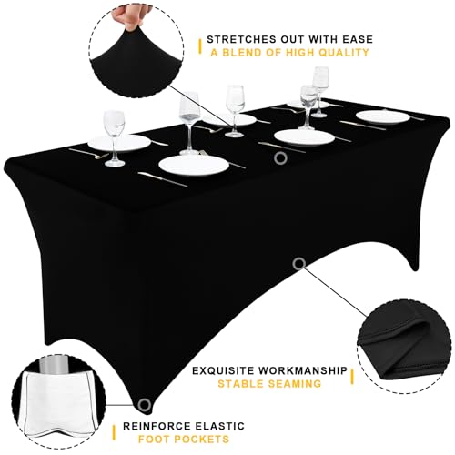 Smiry 2 Pack Spandex Table Cloth 6FT, Elastic Fitted Stretch Tablecloths, Washable and Wrinkle Free Rectangular Patio Tabl...