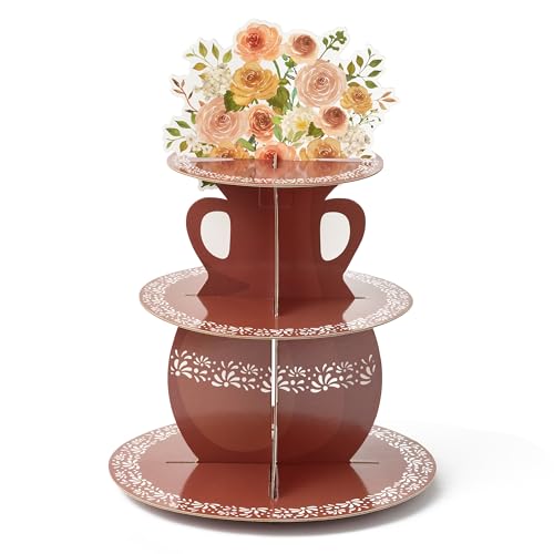 ANGOLIO De Barro Mexicanos Cupcake Stand Party Supplies - 3 Tier Mexican Flower Birthday Cupcake Tower Taco Dessert Holder...