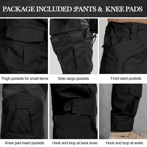 MERJAZ Men’s Tactical Pants with Knee Pads Waterproof G3 Combat Pants Camo Cargo Pants with 10 Pockets No Belt