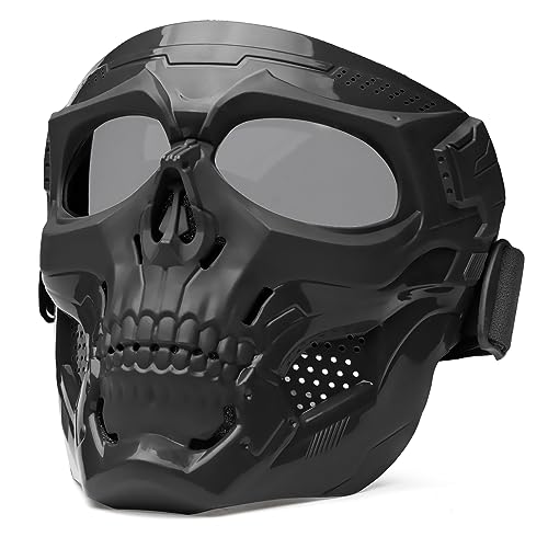 VPZENAR Airsoft Helmet and Mask, Full Face Mask with Detachable Goggles, Paintball Black Helmet with NVG Mount and Side Ra...