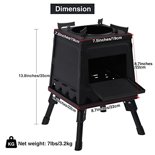 Lineslife Wood Burning Camp Stove, Portable Cast Iron Camping Wood Stove, Black Woodstove with Carrying Case for Backpacki...