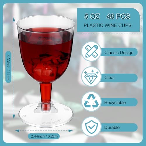 Didaey 48 Pcs Disposable Plastic Wine Glasses 6 oz Party Wine Cups Hard Plastic Drinking Glasses with Stem Stackable Stemm...