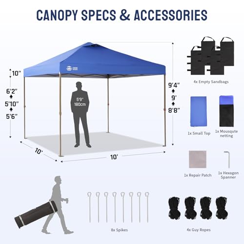 CROWN SHADES Gazebo 10x10 Pop Up Canopy with Mosquito Netting, Screen Tent with 4 Ropes, 8 Stakes, 4 Sandbags and Wheeled ...