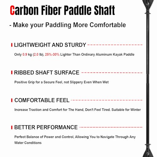 WONITAGO Kayak Paddle Premium Carbon Fiber Paddle with Reinforced PP + Fiberglass Blade, Floating Adjustable Kayaking Oar...