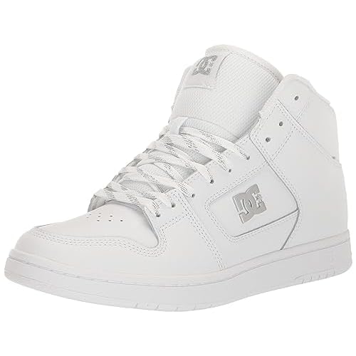 DC Women's Manteca 4 High Top Skate Shoe, White/Silver, 8