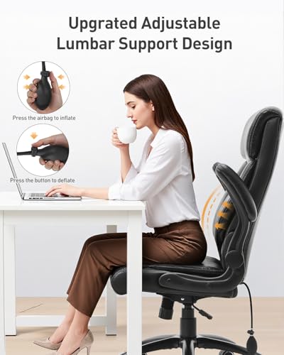 500LBS Big and Tall Office Chair, Heavy Duty Office Desk Chair with Padded Flip-Up Arms, Adjustable Lumbar Support & Tilt ...