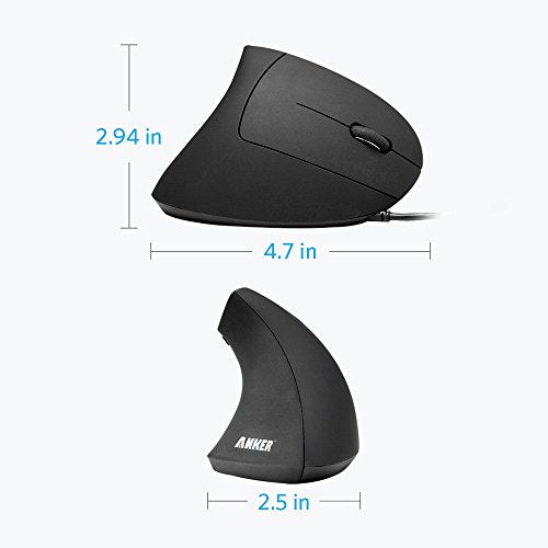 Anker USB Wired Vertical Mouse, Ergonomic Design Mouse for Computer and Laptop, 5 Buttons, 1000/1600 DPI, Optical Technolo...