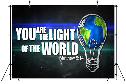 BELECO 7x5ft Fabric You are The Light of The World Backdrop Light Bulb Matthew 5:14 Background for Theme Party Decorations...