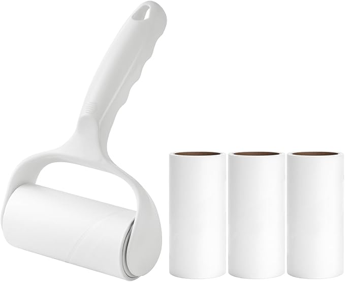Horizontal Lint Rollers for Pet Hair Extra Sticky Lint Remover for Couch Clothes Furniture Pool Table Felt Lint Roller 1 T Handle with 4 Sticky Rolls (Daisy White)