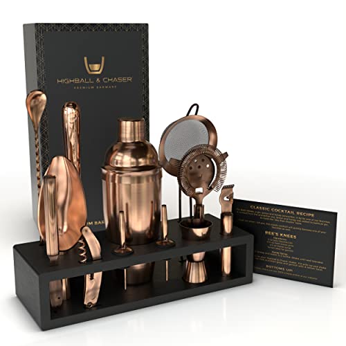 Highball & Chaser 13-Piece Cobbler Cocktail Shaker Set Matte Copper Stainless Steel Bartender Kit For Home Bar Cocktail Se...