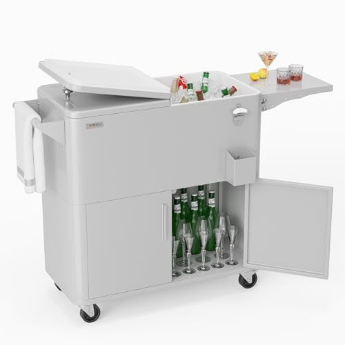 VINGLI Patio Cooler, Ice Chest with Storage Cabinet, Bottle Opener Drainage, Outdoor Cooler for Party, Deck, Pool