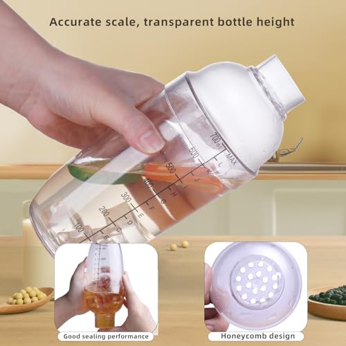 Plastic Bar Cocktail Shaker with Measuring Jigger Set,Hand Drink Mixer Boba Tea Shaker Cup with Scales,Bar Tool Transparen...