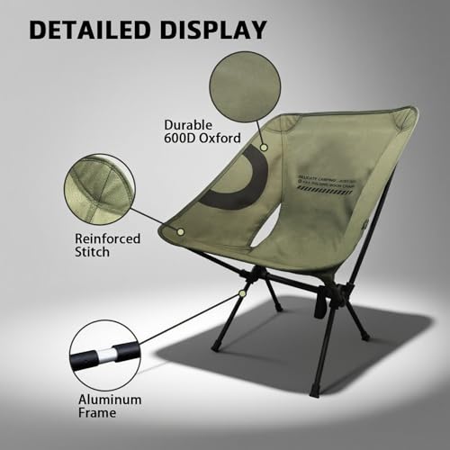 Lightweight Folding Camping Chair for Adults, Heavy Duty 270lbs Capacity Compact Backpacking Hiking Chair – Portable Durab...