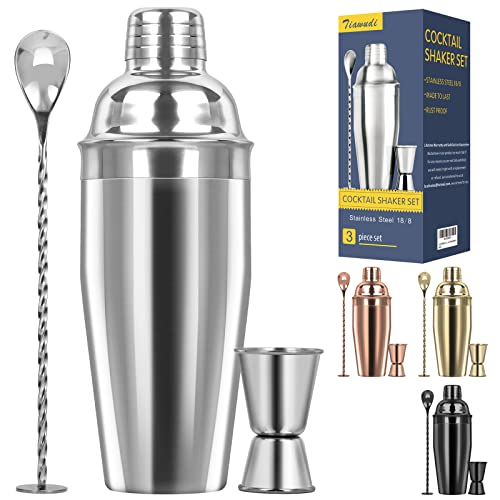 Large 24oz Cocktail Shaker Set, Stainless Steel 18/8 Martini Mixer Shaker with Built-in Strainer, Measuring Jigger & Mixin...
