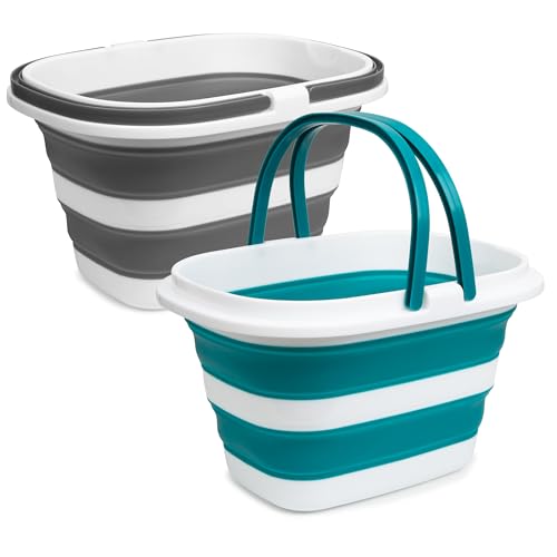 2 Pack Collapsible Mop Bucket, 16L(4.2 Gal) Plastic Bucket for House Cleaning, Car Washing, Silicone Cleaning Supplier Org...