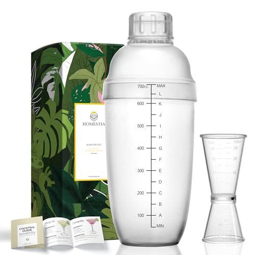 Homestia 2Pcs Plastic Cocktail Shaker with Jigger Set, Hand Shaker Mixer Cup with Scales, Transparent Bar Tool Sets With D...