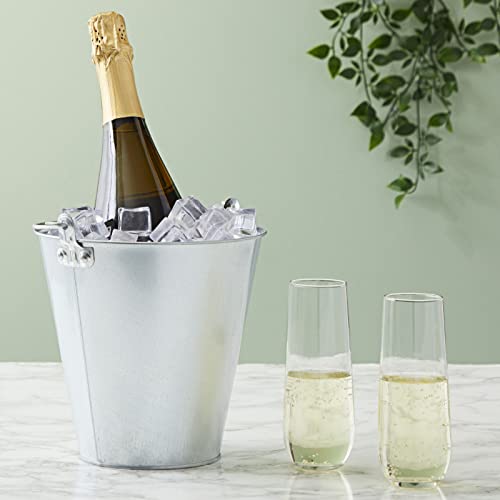 Juvale Metal Bucket - 6-Pack, 100 oz, 7 in Dia x 7.2 in H, Silver - Galvanized Buckets with Handles for Ice Tub & Beverage...