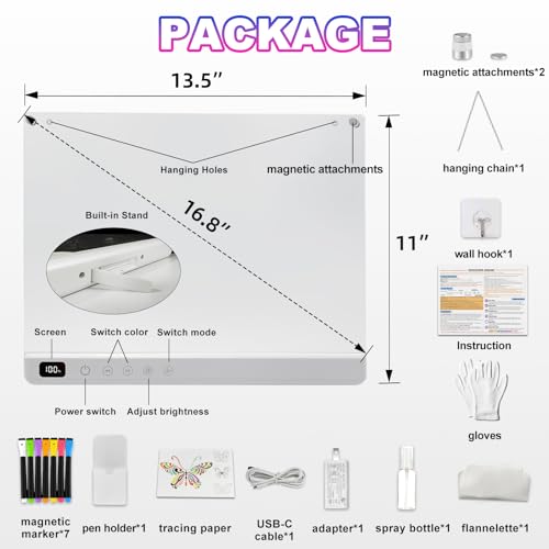 Cosmody Led Drawing Board for Kids-16'' Colorful Doodle Board Drawing Tablet-Rechargeable Light Up Drawing Pad-Educational...