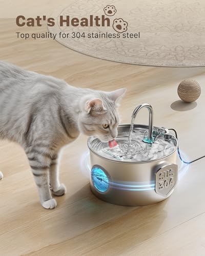 Cat Water Fountain Stainless Steel: 74oz/2.2L Cat Fountain for Drinking - Pet Water Fountain for Cats Inside - Quiet Cats ...