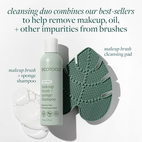 EcoTools Makeup Brush Cleanser + Silicone Cleansing Pad Bundle, Deep Cleaning Shampoo for Makeup Sponges & Brushes, Brush ...