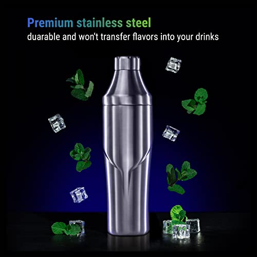 Lexenic 24oz Cocktail Shaker - Insulated Double Wall Keep Drink Chilled - No Stuck Twist Lid,Leakproof and Built-in Strain...