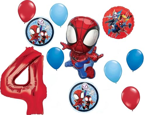 Spidey and His Amazing Friends 4th Birthday Party Supplies 11pc Balloon Bouquet Decorations
