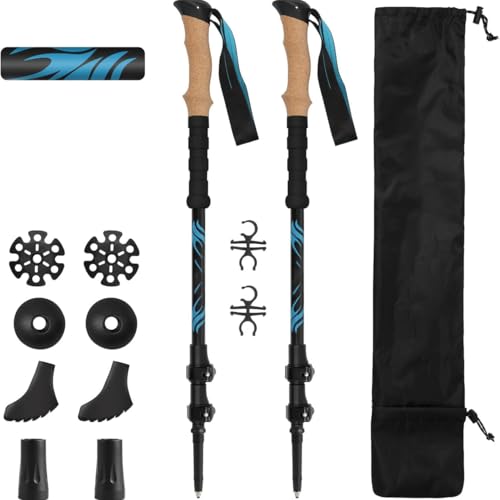 Carbon Fiber Trekking Poles, Ultralight with Metal flip Lock, Cork EVA Grip, Telescopic Recyclable, for Hiking, Nordic Ski...