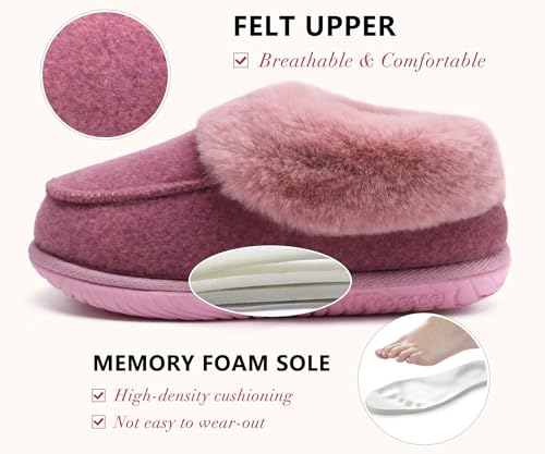 COFACE Women's Memory Foam House Slippers Arch Support Moccasin Winter Shoes Ladies Warm Fuzzy Faux Fur Collar With Indoor...