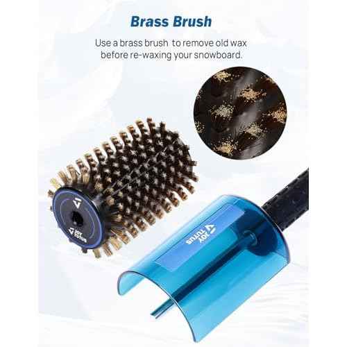 JOYTUTUS Ski Roto Brush Kit with Quick-Change Axle - 100mm Wide 3-Pack Professional Brushes (Brass, Horse Hair, Nylon) for Ski & Snowboard Waxing