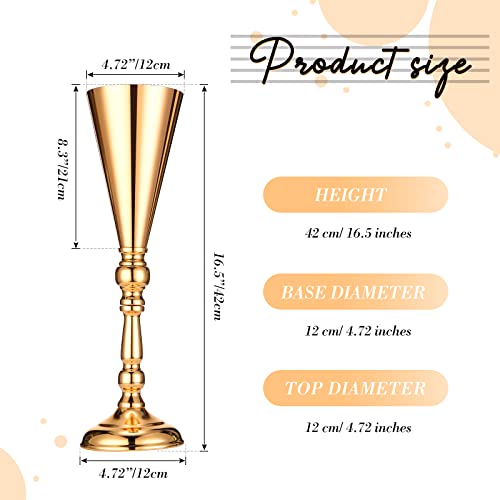 Potchen 6 Pcs Flower Trumpet Gold Vase Tabletop Centerpiece Gold Tall Flower Vases Bulk Wedding Table Decorative Centerpie...