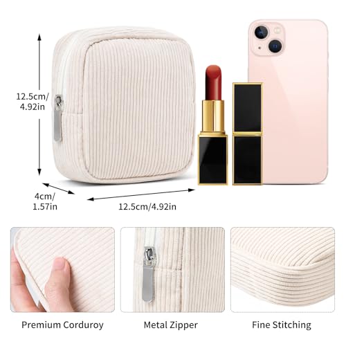 Small Makeup Bag for Purse – Mini Travel Cosmetic Pouch with Metal Zipper, Compact Corduroy Mini Makeup Bag for Cosmetics,...