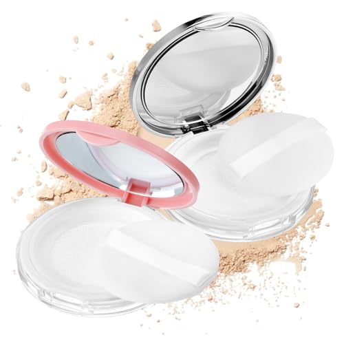 IANFAN 2 Pcs Loose Powder Container with Puff, 0.18 oz Refillable Empty Powder Compact Portable Empty Makeup Powders Trave...