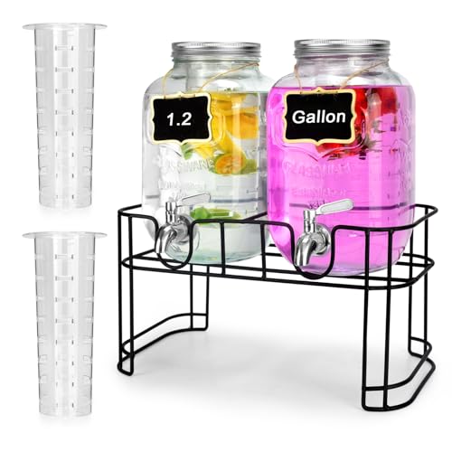 DD&HAPP Glass Drink Dispensers For Parties.1.2 Gallon Beverage Dispensers With Stand And Stainless Steel Spigot.Party Drin...
