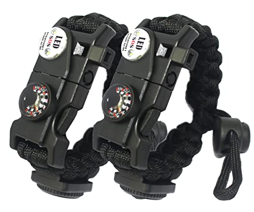 Daarcin Survival Paracord Bracelet,Fire Starter,Waterproof SOS Light, Compass, Whistle, Adjustable AK87 20 in 1,Outdoor Ul...