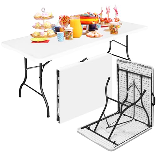 Bblife 6FT Folding Tables Heavy Duty White Foldable Table, Multi-Functional Fold up Table for Outdoor Camping Picnic Parti...