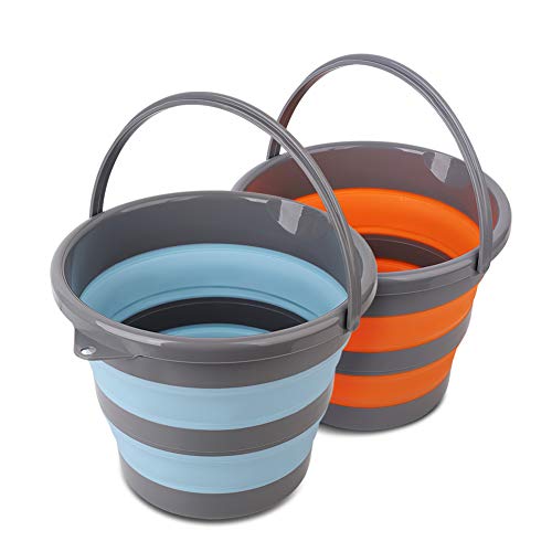 2 Pack Collapsible Plastic Bucket with 2.6 Gallon (10L) Each, Foldable Round Tub for House Cleaning, Space Saving Outdoor ...
