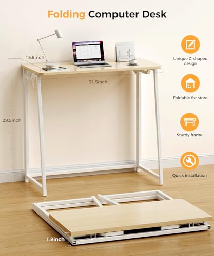 POLWKZU Folding Desk Small Foldable Desk for Small Space, 31.5 Inches Writing Computer Desks in Study, Home Office Foldabl...