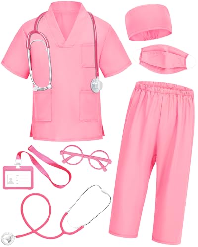 ICECUTE Doctor Costume for Kids Scrubs with Accessories,7Pcs Toddler Halloween Costume for Boy Girls,3-11 Years