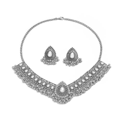 Retro Indian Traditional Jewellery Set For Women Bridal Wedding Party Antique Silver Oxidized Ethnic Prom Wear Statement N...