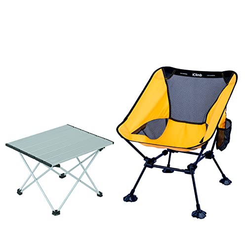 iClimb 1 Folding Table and 1 Anti-Sinking Large Feet Chair Bundle, Ultralight Compact for Single Person Outdoor Backpackin...