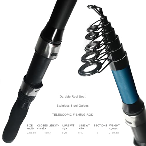 LOEIBMIRY 2 Pack 2.1m/6.89ft Telescopic Spinning Fishing Rod Reel Combos with Carrier Bag, Lures, Pliers for Saltwater Fre...