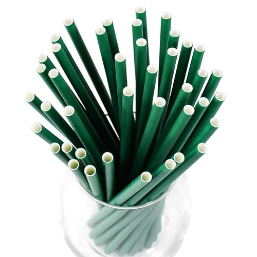 Lives on Green Disposable Paper Straws Solid Green - 7.75'' x 0.24'', 100 Counts - for Drinking, Beverage, Juice, Soda, Ba...