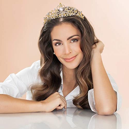 CHANACO Gold Tiara and Crowns for Women, Girls - Crystal Princess Tiara for Birthday, Wedding, Halloween, Cosplay