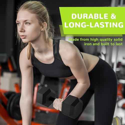 Fitvids Rubber Encased Exercise & Fitness Hex Dumbbell, Hand Weights with Anti-Slip Metal Handle for Home Gym, Multiple Sizes